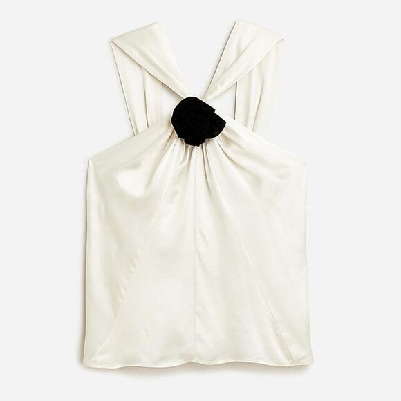 NEW J.‎ Crew Collection Halter Top Rosette Crepe Ivory Satin Blouse Size Small - Picture 9 of 9